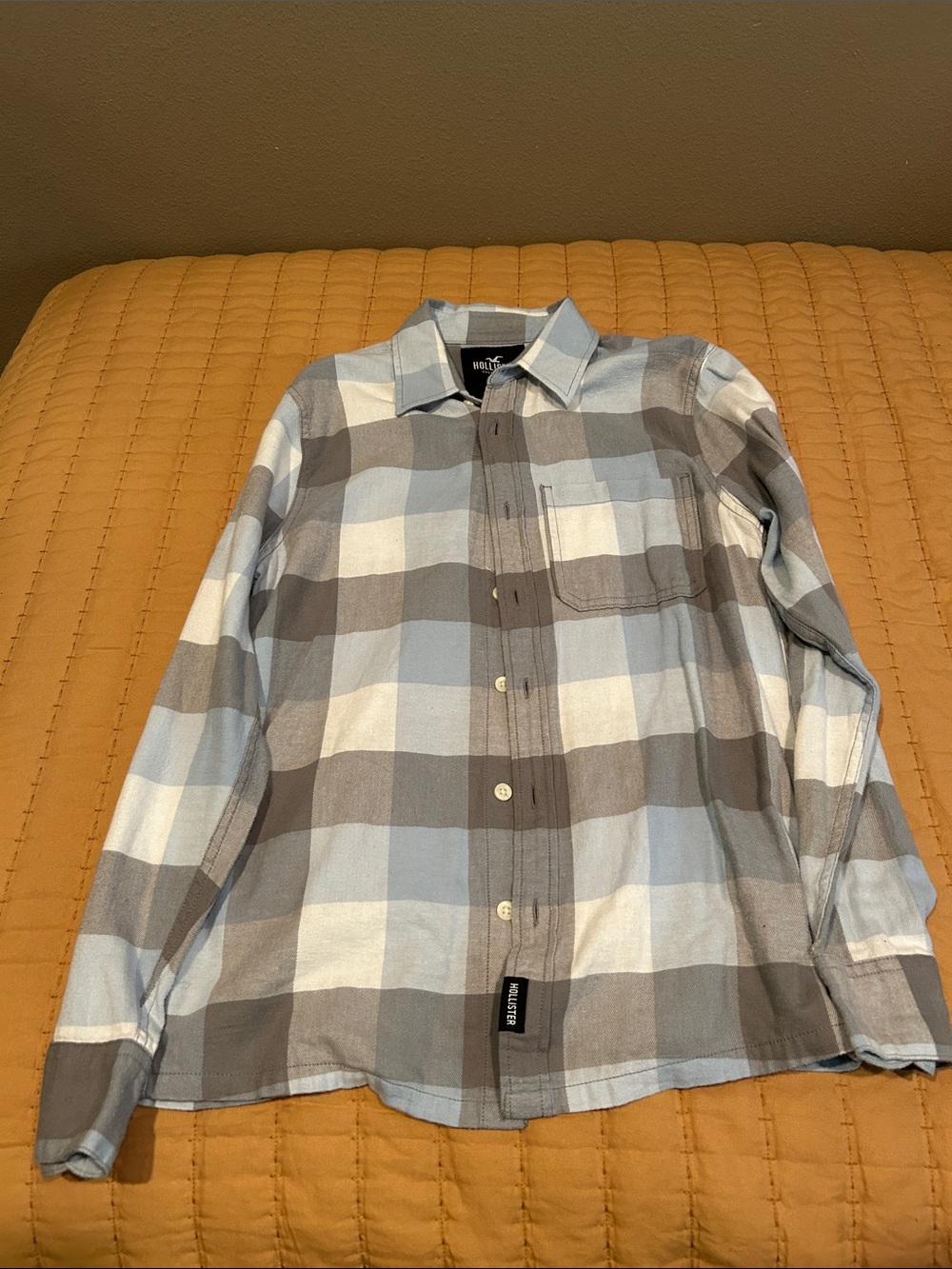 Hollister Light Blue and Gray Plaid Button-Down Shirt